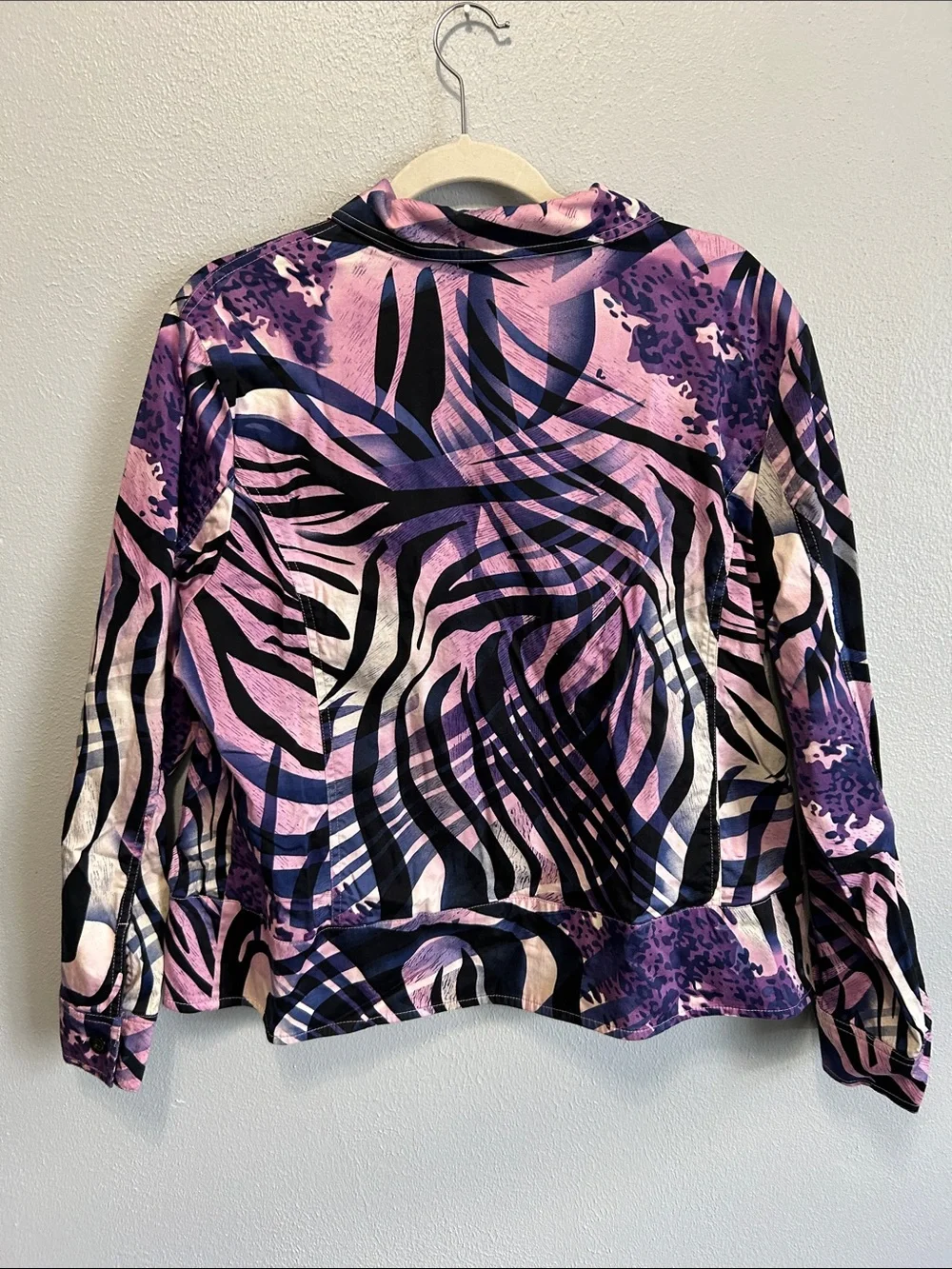 Erin london Purple & Pink Abstract Zip-Front Bomber Jacket Size XL